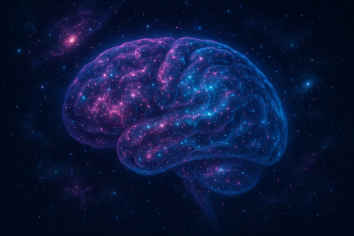 a magenta and cyan brain/space concept with a background of #000133